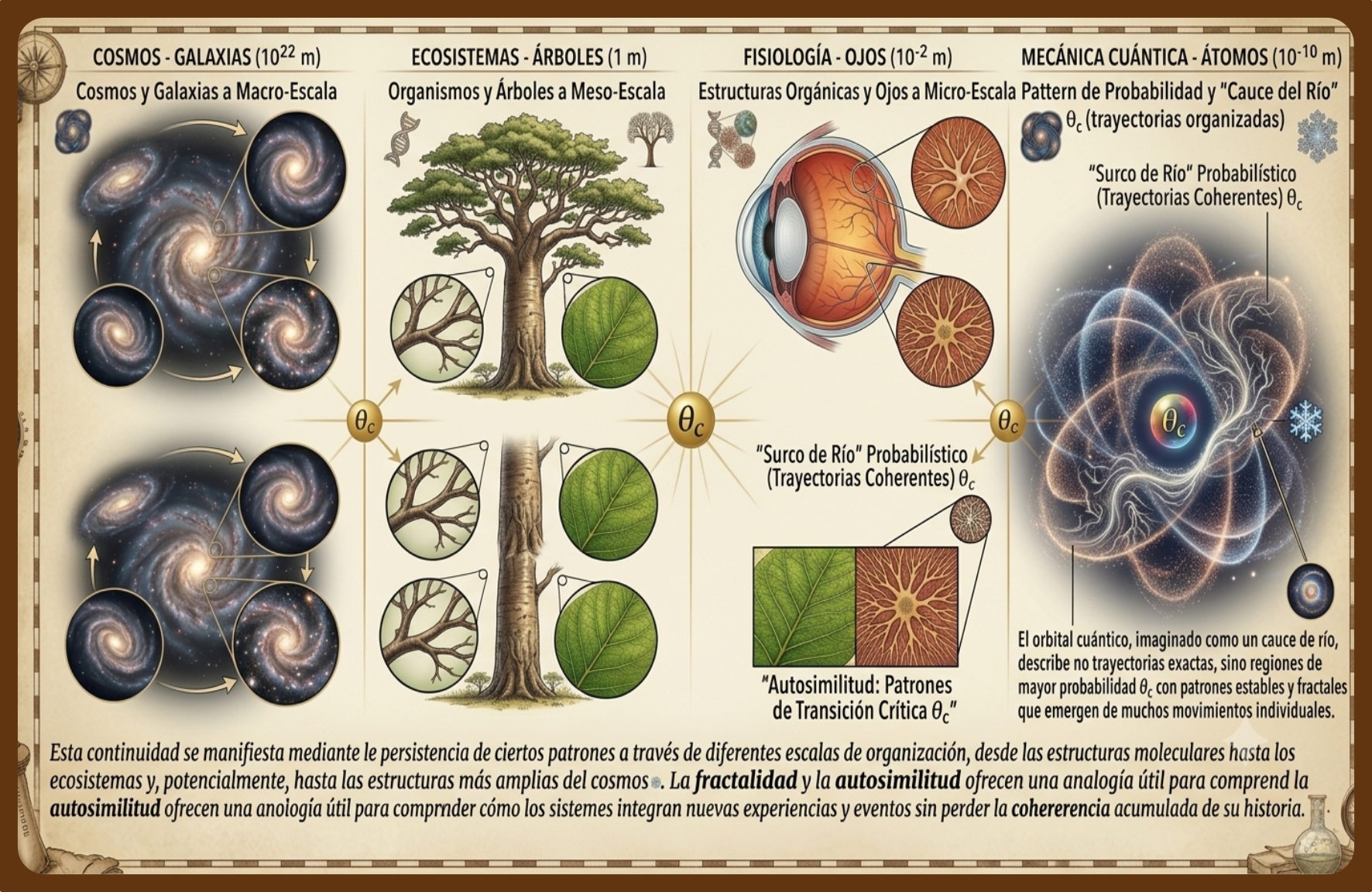 Similitud de patrones entre galaxia, árbol, ojo y orbital atómico