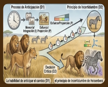 Ilustración del concepto de Incertidumbre (D): deriva, anticipación y principio de Heisenberg